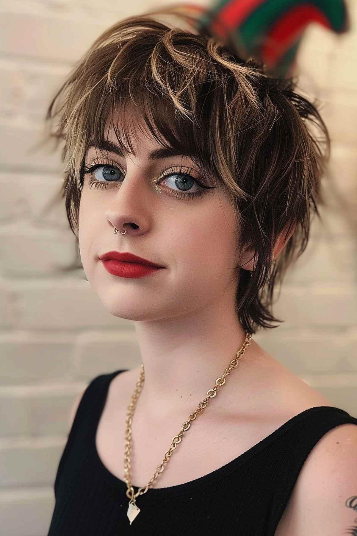 Elf haircut with shaggy features, showcasing relaxed, tousled layers for medium to thick hair.