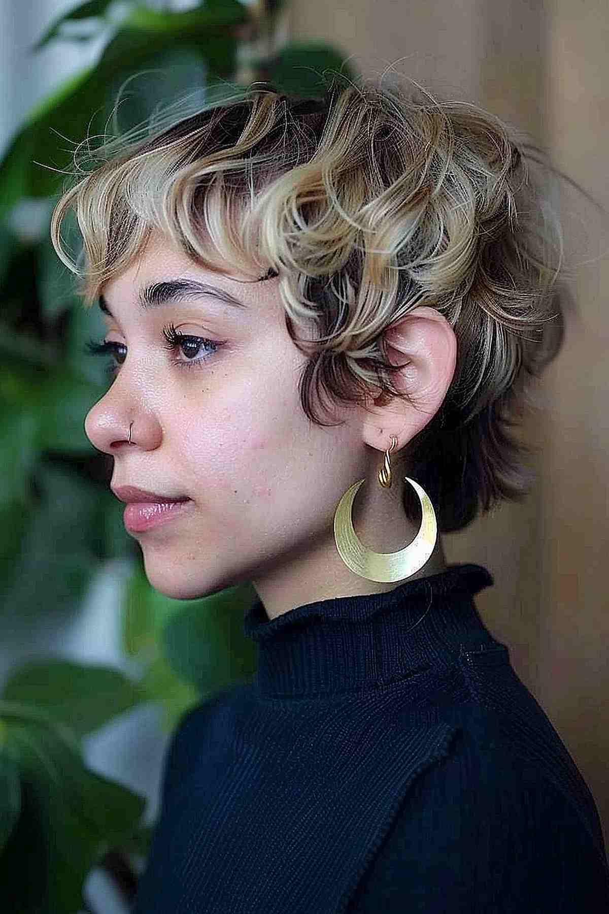 Wixie-style elf crop with soft waves and blonde highlights.